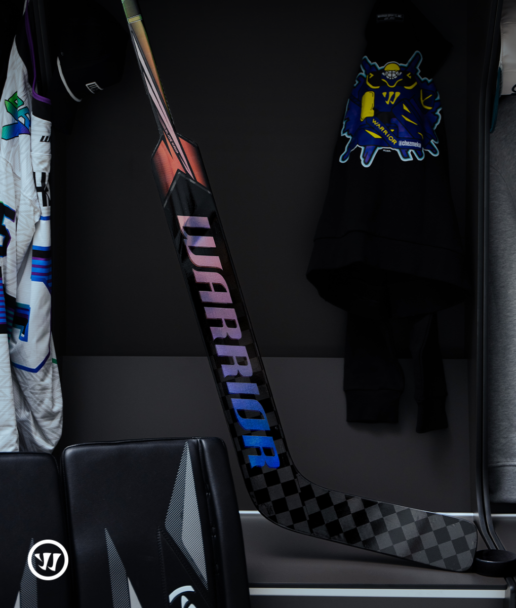 Warrior Covert QR goalie stick in the locker room